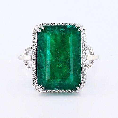 Emerald & Diamond 18K White Gold Ring