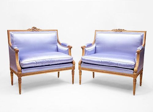 Pair of Louis XVI Style Carved Beechwood Settees