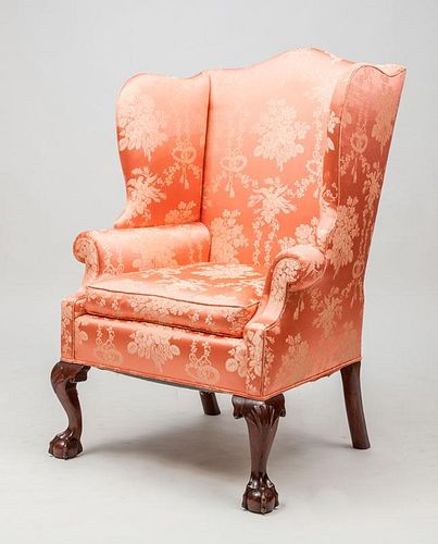 George III Style Mahogany Upholstered Wingback Armchair