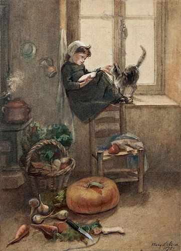 Mary L. Stone: Reading by the Window During Chores