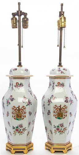 A Pair of Porcelain Covered Vases, Height 16 1/4 inches.