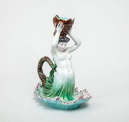 Majolica Mermaid-Form Chamber Candlestick