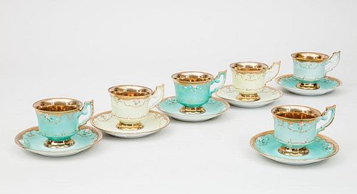 Set of Six European Porcelain Cups and Saucers