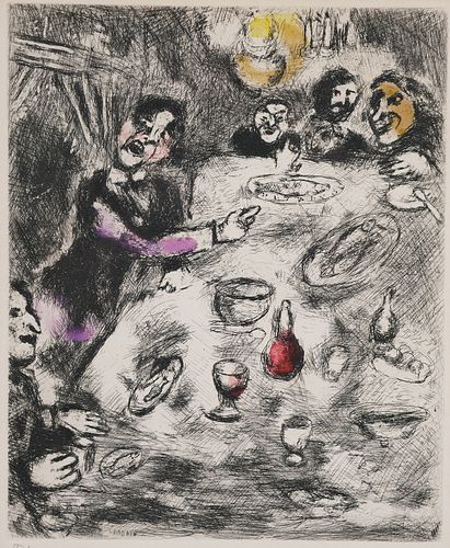 MARC CHAGALL, Hand Colored Etching, Fables