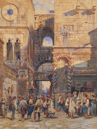 CARL WERNER, Watercolor, Rome Scene