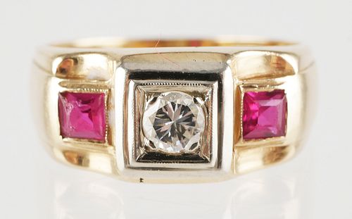 14K Gold Diamond and Ruby Ring