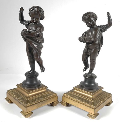 Antique Pair of Bronze Putti Sculptures