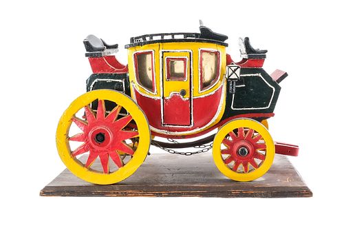 Carved and Painted Wood Folk Art Stagecoach