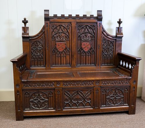 Belgian Gothic Revival Hall Bench