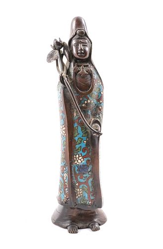Antique Chinese Bronze & Enamel Immortal Figure