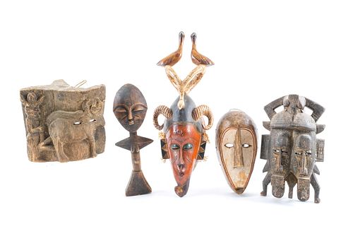 5 pieces - West African Masks and Statue