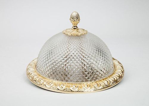 Pressed Glass and Gilt-Metal Ceiling Light