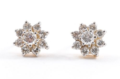 Pair of 14K Diamond Cluster Earrings