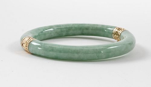 Jade Bangle Bracelet - 14K Hinges