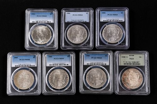 7 UNC U.S. Silver Dollars - Morgan & Peace