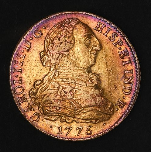 1775-P, JS Spanish Colombia 8 Escudos Gold