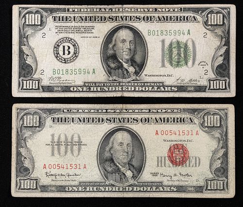 Two $100 Dollar Bills - Series of 1928 and 1966