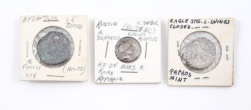 3 Ancient Coins - Greek, Roman, Byzantine