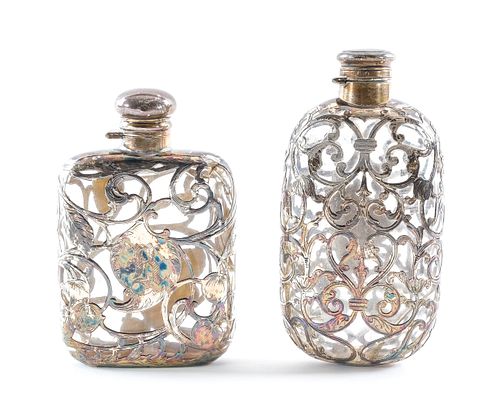 Two Sterling Silver overlay Flasks