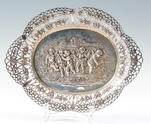 German 800 Silver Tray with Putti