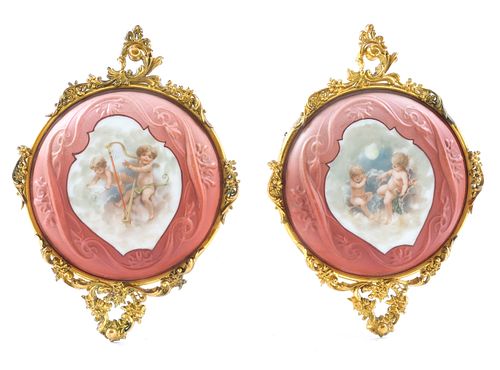 Pair of Small Wave Crest Opal Glass Plaques