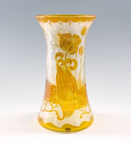 Handel Amber Cameo Glass Vase - Art Nouveau