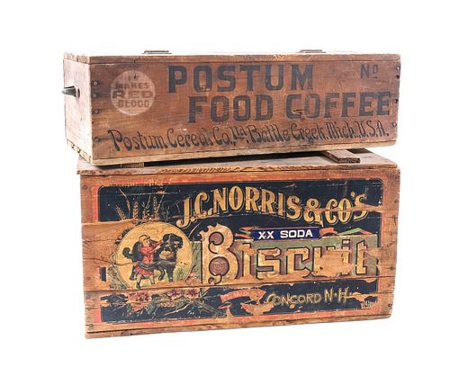 2 Wooden Advertising Boxes - J.C. Norris & Postum