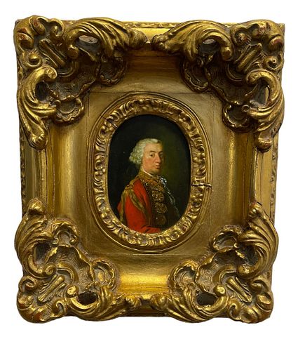 Oil on Board of King George in Ornate Gold Gilt Frame