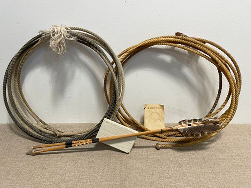 Rawhide Leather Cowboy Rope & Native American Arrows 