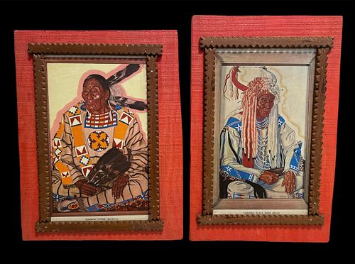 POPS CASEY Pair Folk Art American Indian Tramp Art 