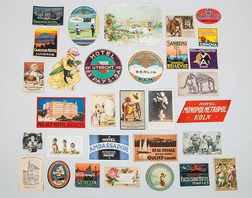 Group of Approximately Sixty-Eight Luggage Stickers and Miscellaneous Cards