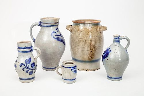 Five European Salt-Glazed Stoneware Articles