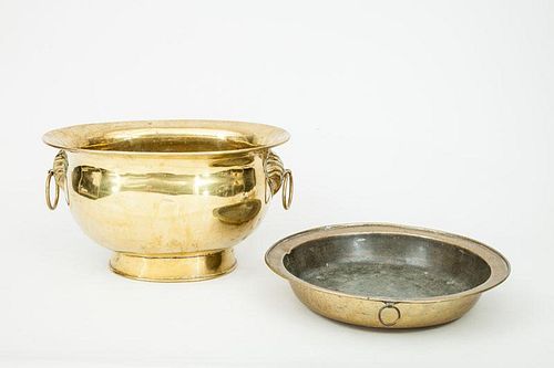 Continental Brass Oval Basin and a Brass Pan with Everted Rim