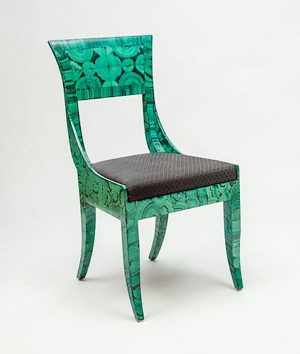 Russian Neoclassical Style Faux Malachite Lacquer Side Chair