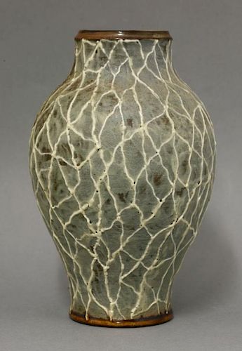 R W Martin & Brothers glazed stoneware vase, <BR>dated 1904, the baluster body with a tube-lined gla