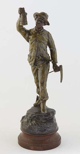 Emil Fuchs (1866-1929, Austrian/American), "The Miner," 20th c. patinated spelter, impressed signature proper left rear of integral base, mounted on a