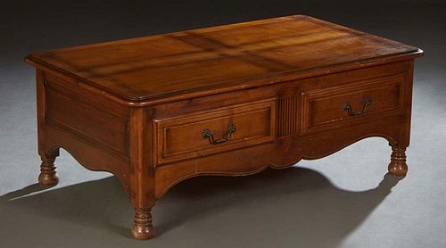 Unusual French Provincial Carved Cherry Metamorphic Coffee Table, early 20th c., the ogee edge rounded corner cantilevered top opening to a rectangula