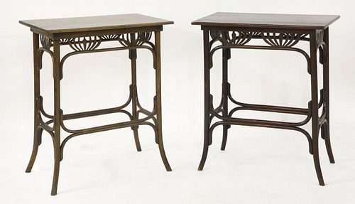 A pair of Thonet bentwood side tables,<BR>with rectangular tops, <BR>58cm wide<BR>71cm high (2)<BR>