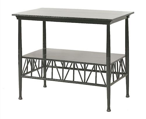 An Aesthetic ebonised side table,<BR>designed by E W Godwin, the rectangular top raised with ring tu