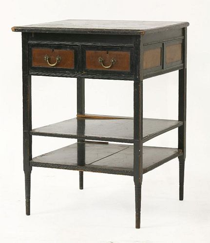 An Aesthetic ebonised side cabinet,<BR>designed by E W Godwin (1833-1886), the moulded top over two