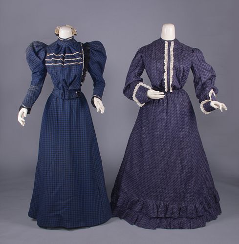 TWO BLUE DAY DRESSES, c. 1893 & c. 1900