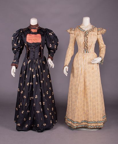 TWO PRINTED DAY DRESSES, 1890s