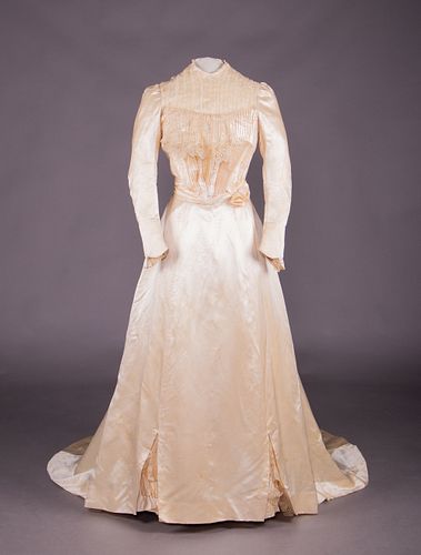 CREAM SILK SATIN WEDDING GOWN, 1900-1910