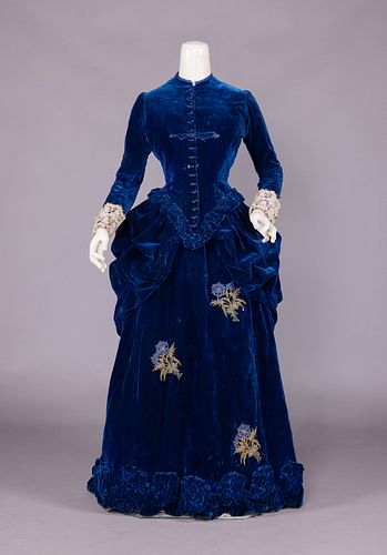SAPPHIRE BLUE VELVET VISITING DRESS, c. 1883
