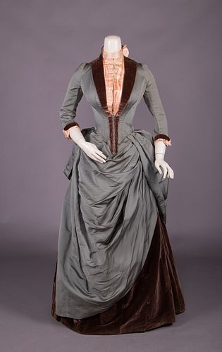 SILK OTTOMAN & VELVET PROMENADE DRESS, NEW YORK, c. 1885