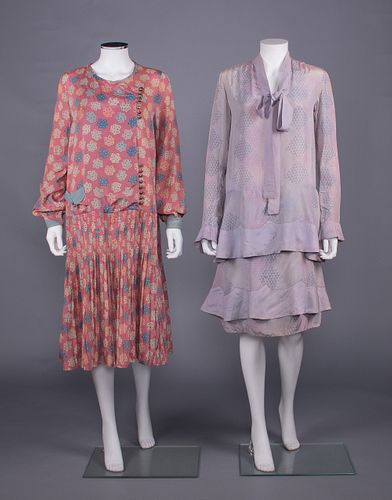 TWO PRINTED SILK DAY DRESSES, 1920s