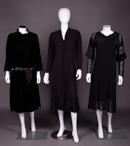 THREE BLACK EVENING DRESSES, 1930s