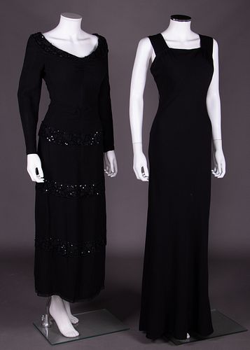 TWO BLACK COCKTAIL OR EVENING DRESSES, 1930-1940s