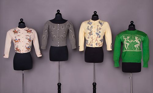 FOUR NOVELTY SWEATERS, ITALY & AMERICA, 1940-1950s