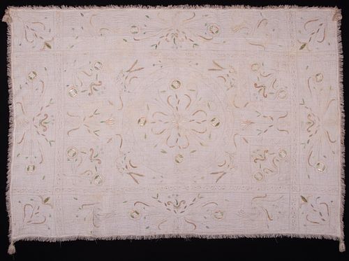 EMBROIDERED & QUILTED COVERLET, PORTUGAL, 18TH C
